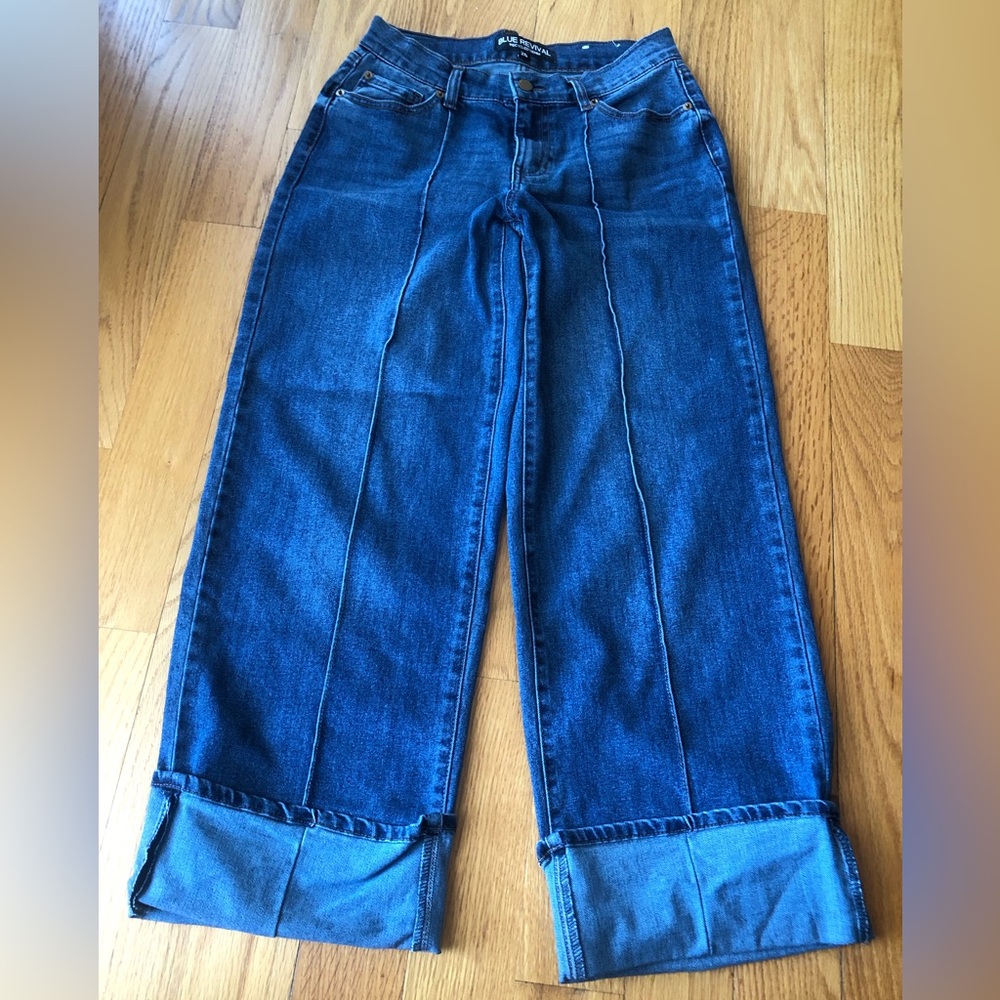 Blue Revival Wide Leg Cuffed Blue Women's Jeans - Picture 2 of 5